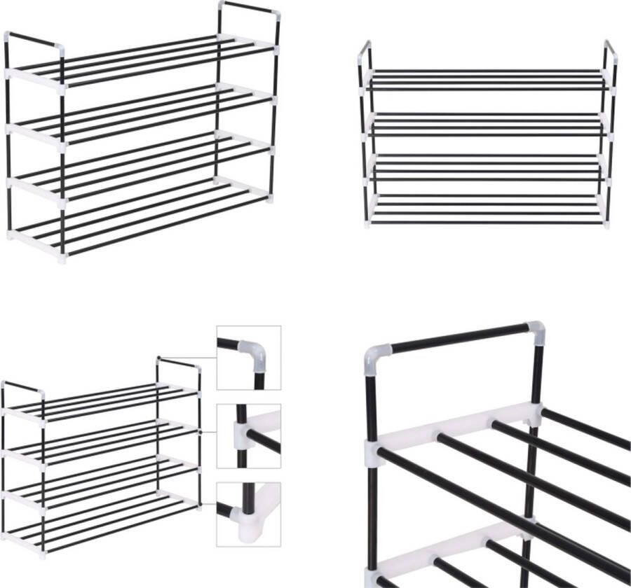 VidaXL Schoenenrek met 4 schappen metaal en kunststof zwart Schoenrek Schoenrekken Schoenorganiser Schoenorganisers
