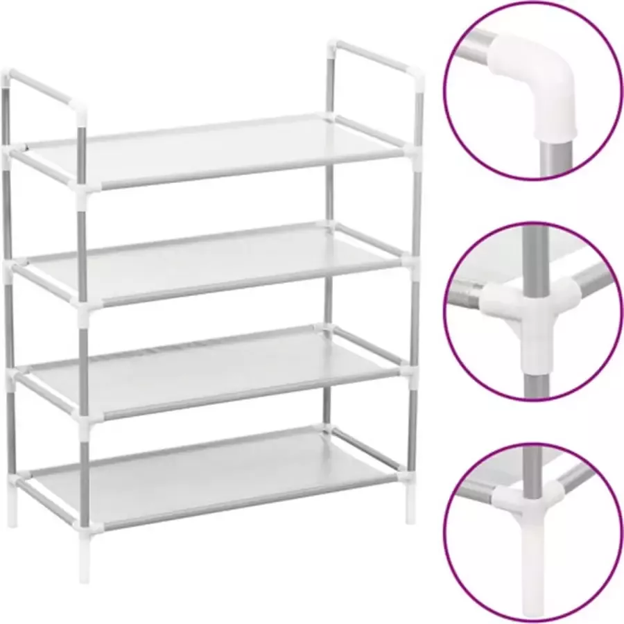 VidaXL -Schoenenrek-met-4-schappen-metaal-en-nonwoven-stof-zilverkleur - Foto 6