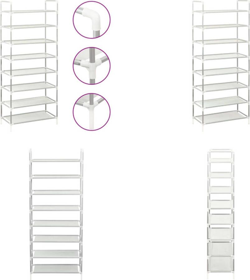 VidaXL Schoenenrek met 8 schappen metaal en nonwoven stof zilverkleur Schoenenrek Schoenenrekken Schoenenordener Schoenenordeners