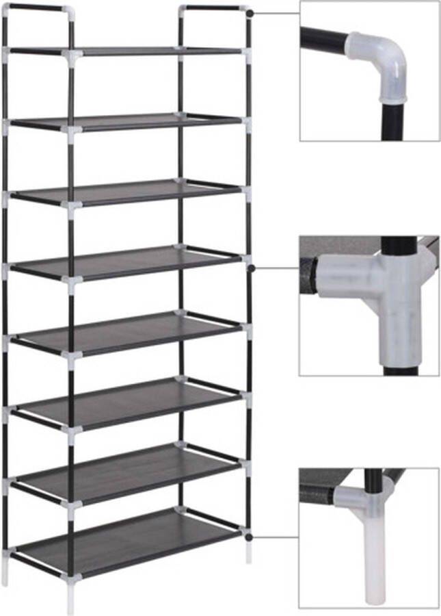 VidaXL -Schoenenrek-met-8-schappen-metaal-en-ongeweven-stof-zwart