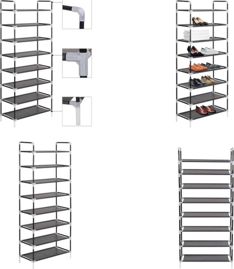 VidaXL Schoenenrek met 8 schappen metaal en ongeweven stof zwart Schoenrek Schoenrekken Schoenorganiser Schoenorganisers