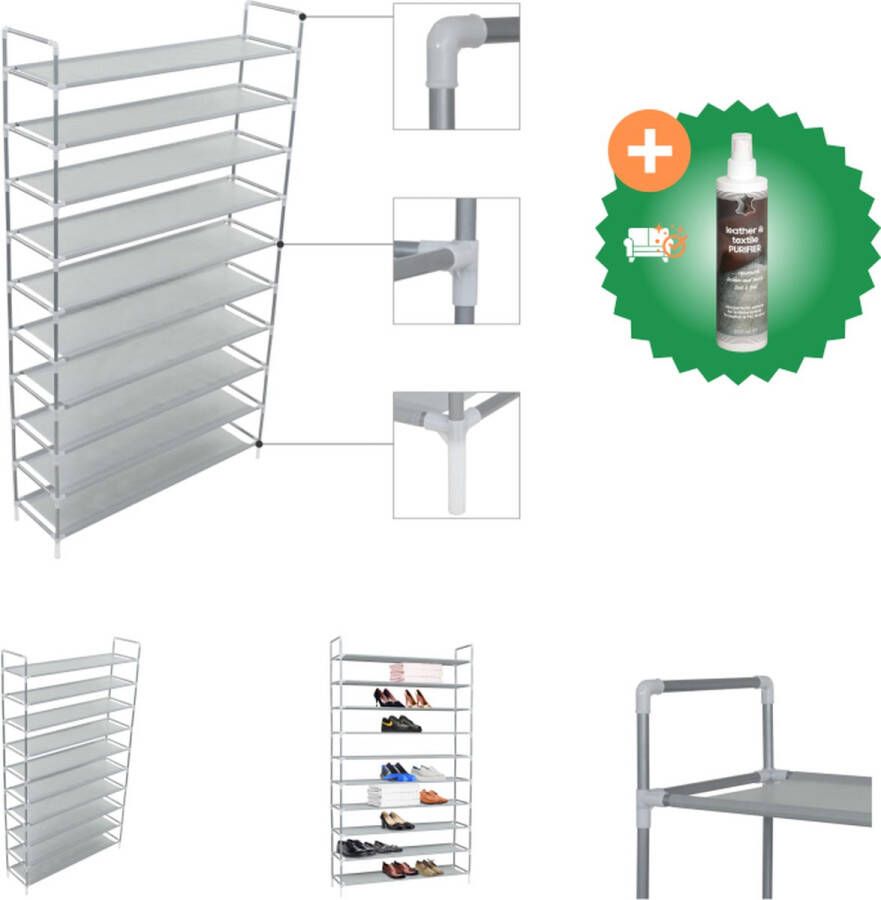 VidaXL Schoenenrek Metaal Milieuvriendelijke Nonwoven Stof 100x29.5x170 cm Zilver Eenvoudig te monteren Schoenenkast Inclusief Reiniger