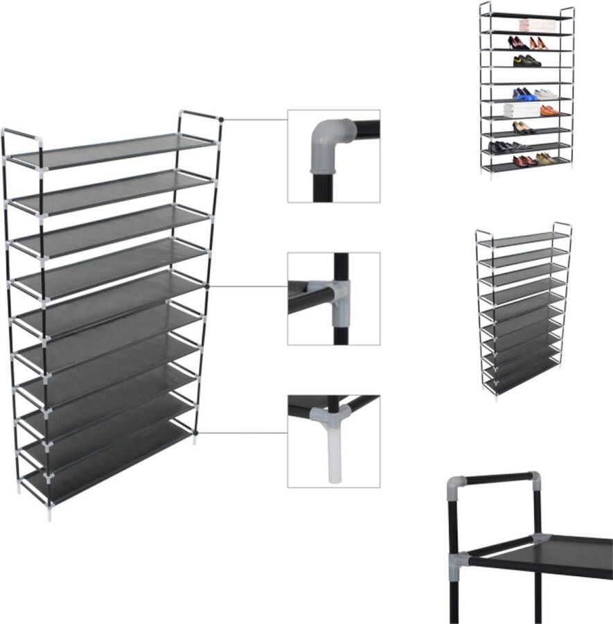 VidaXL Schoenrek Schoenrekken Schoenorganiser Schoenorganisers Schoenenrek met 10 schappen metaal en ongeweven stof zwart