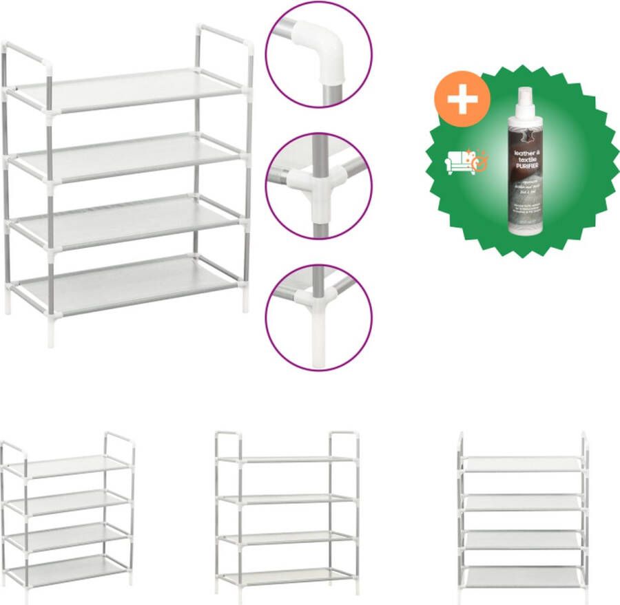 VidaXL Schoenenrek met 4 schappen metaal en nonwoven stof zilverkleur Schoenenkast Inclusief Reiniger