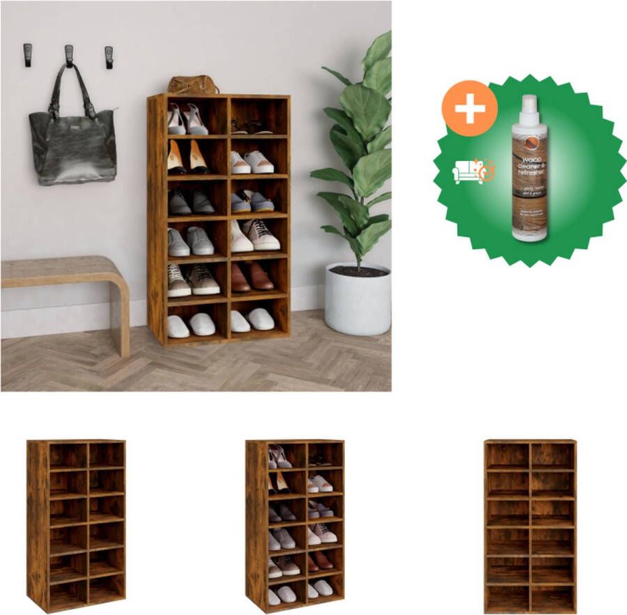 VidaXL Schoenenrek Musthave Schoenenrek 54 x 34 x 100.5 cm Gerookt eiken Schoenenkast Inclusief Houtreiniger en verfrisser