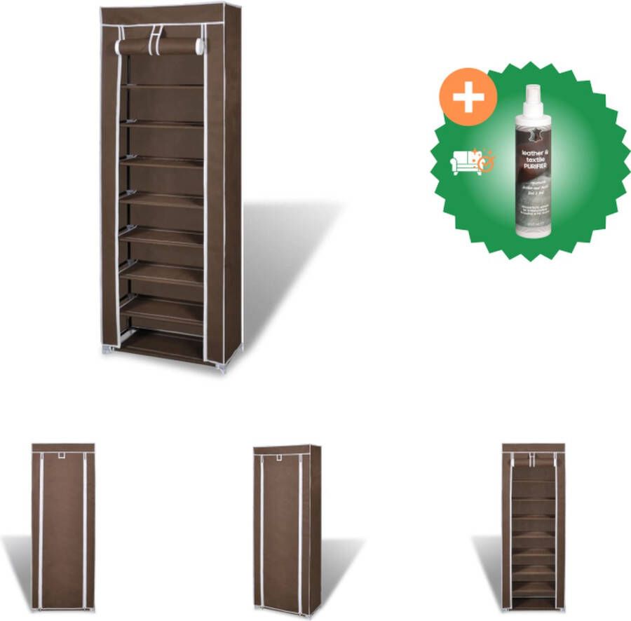 VidaXL Stoffen schoenenrek met hoes 162 x 57 x 29 cm bruin Schoenenkast Inclusief Reiniger