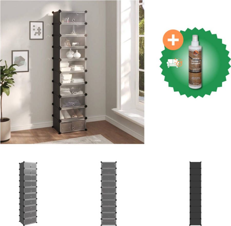 VidaXL Schoenenrek Opbergoplossing 44 x 32 x 174 cm Zwart PP Staal Schoenenkast Inclusief Houtreiniger en verfrisser - Foto 2