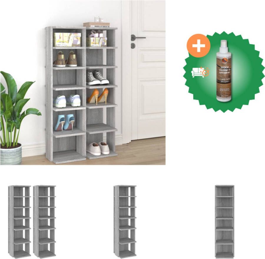 VidaXL Schoenenrek Praktisch Opbergmeubel voor 12 paar 27.5 x 27 x 102 cm Grijs Sonoma Eiken Bewerkt Hout Schoenenkast Inclusief Houtreiniger en verfrisser