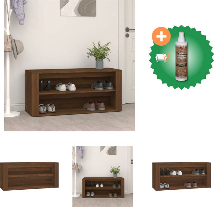 VidaXL Schoenenrek 100x35x45 cm bewerkt hout bruineikenkleurig Schoenenkast Inclusief Houtreiniger en verfrisser