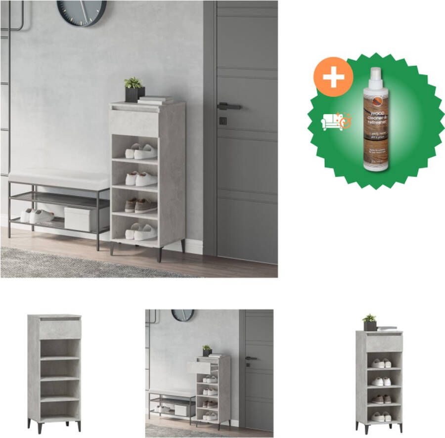 VidaXL Schoenenrek Schoenenopberger 40 x 36 x 105 cm Ken- Betongrijs Schoenenkast Inclusief Houtreiniger en verfrisser