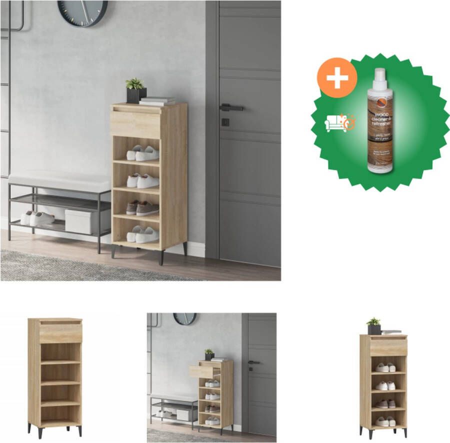 VidaXL Schoenenrek Sonoma eiken 40 x 36 x 105 cm Duurzaam hout en metaal Schoenenkast Inclusief Houtreiniger en verfrisser