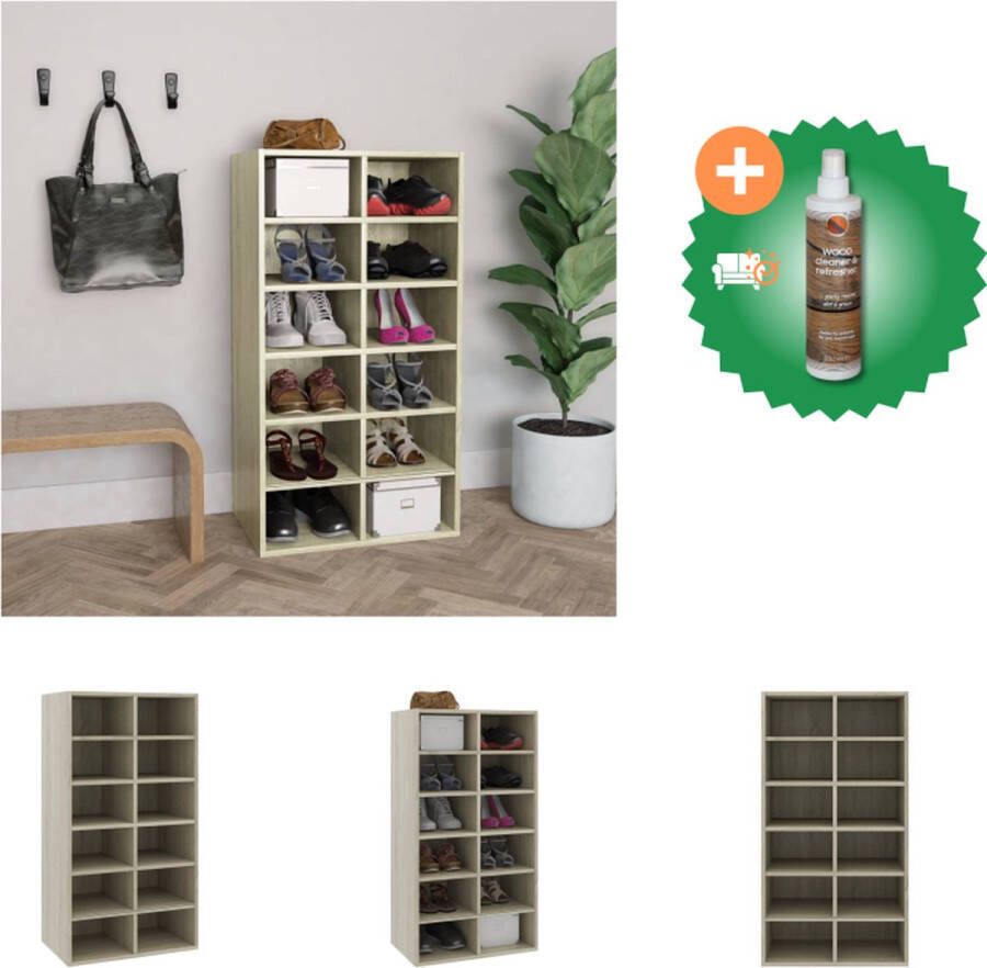 VidaXL Schoenenrek 54x34x100-5 cm bewerkt hout sonoma eikenkleurig Schoenenkast Inclusief Houtreiniger en verfrisser