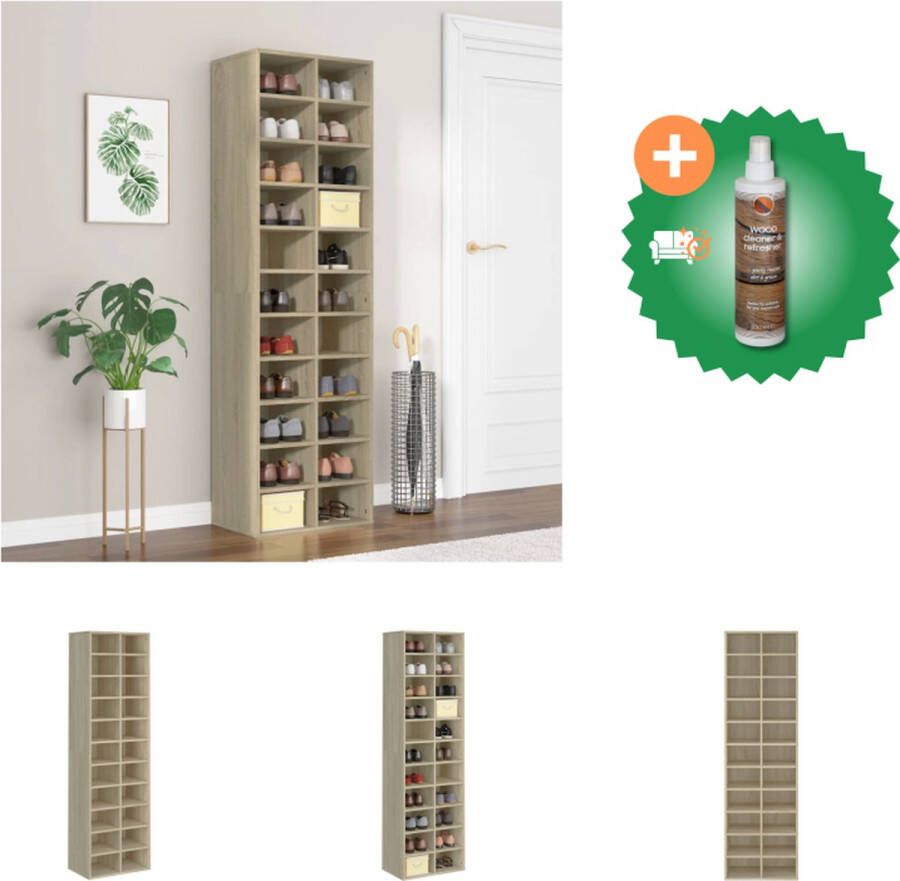 VidaXL Schoenenrek Sonoma eiken 54 x 34 x 183 cm Hoogwaardig bewerkt hout 22 schappen Schoenenkast Inclusief Houtreiniger en verfrisser