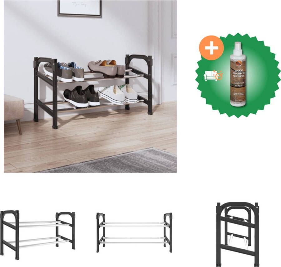 VidaXL Schoenenrek Stapelbaar (66-119) x 24 x 37 cm Aluminium frame Zwart en Zilver Schoenenkast Inclusief Houtreiniger en verfrisser