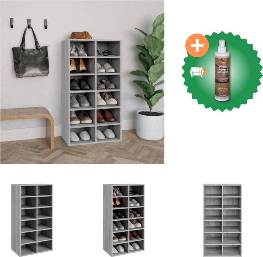 VidaXL Schoenenrek trendy ontwerp Bewerkt hout 54 x 34 x 100.5 cm Grijs sonoma eiken Schoenenkast Inclusief Houtreiniger en verfrisser