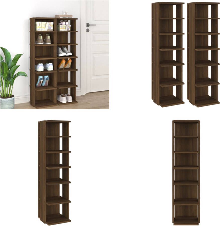 VidaXL Schoenenrekken 2 st 27 5x27x102 cm bewerkt hout bruineiken Schoenenrek Schoenenrekken Opbergrek Voor Schoenen Schoenenstellage