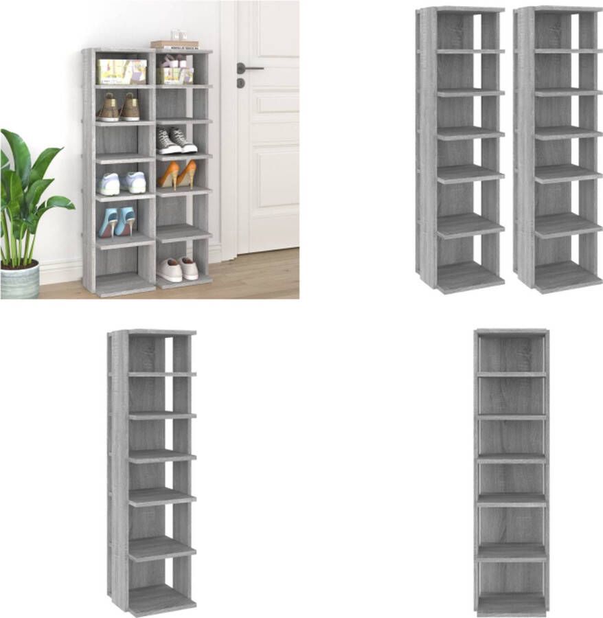 VidaXL Schoenenrekken 2 st 27 5x27x102 cm bewerkt hout grijs sonoma Schoenenrek Schoenenrekken Opbergrek Voor Schoenen Schoenenstellage