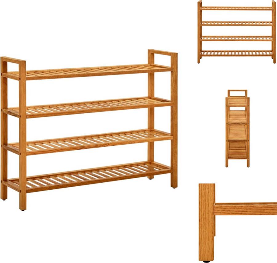 VidaXL Schoenrek Schoenrekken Schoenorganiser Schoenorganisers Schoenenrek met 4 schappen 100x27x80 cm massief eikenhout - Foto 2