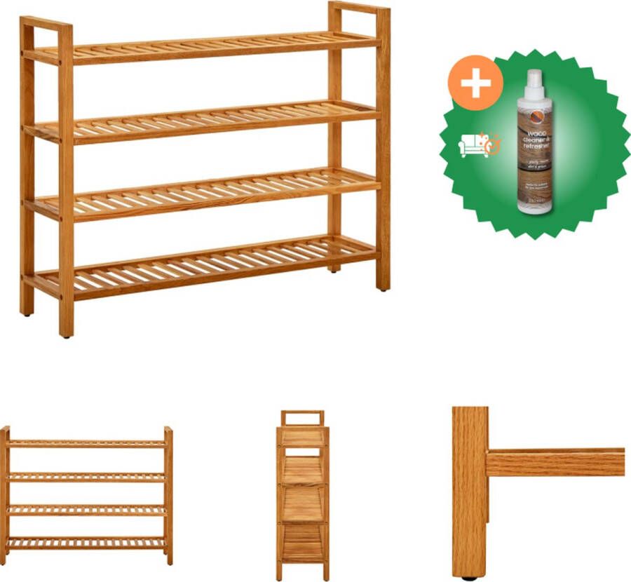 VidaXL Schoenenrekken Houten 100 x 27 x 80 cm Massief eiken Montage vereist Schoenenkast Inclusief Houtreiniger en verfrisser