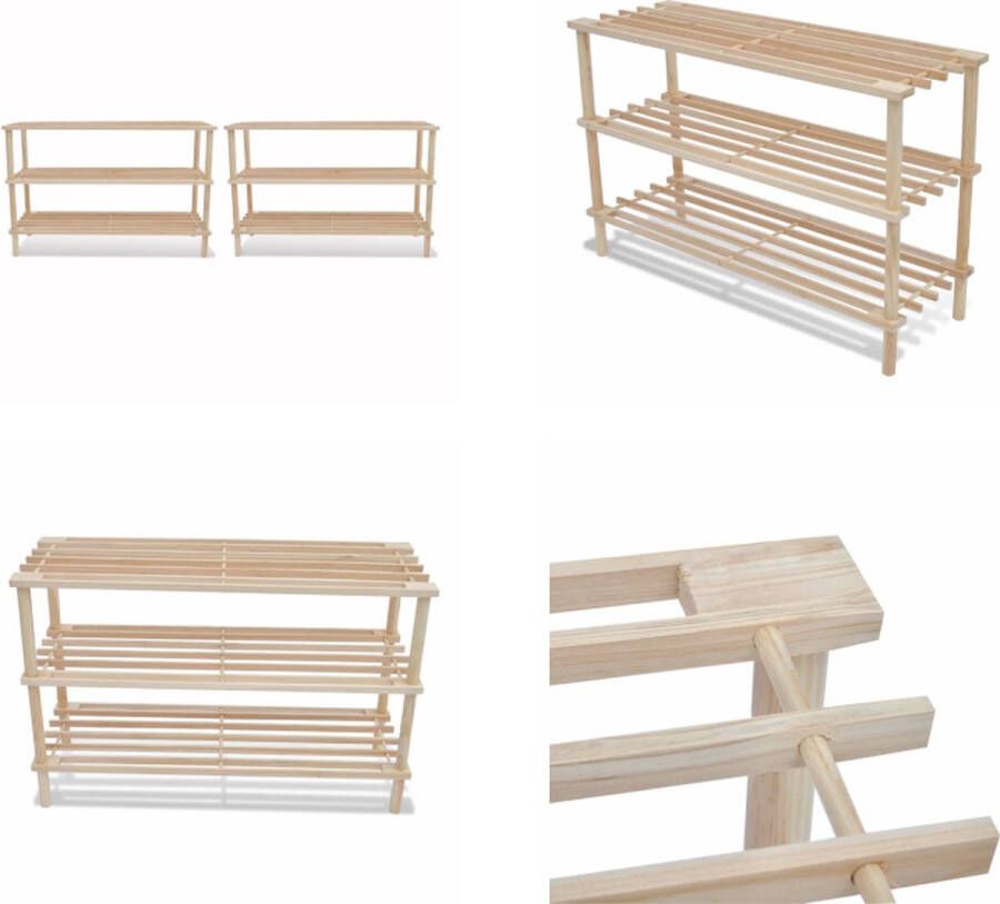 VidaXL Schoenenrekken met 3 schappen 2 st massief vurenhout Houten Schoenenkast Houten Schoenenkasten Schoenenkast Schoenenkasten