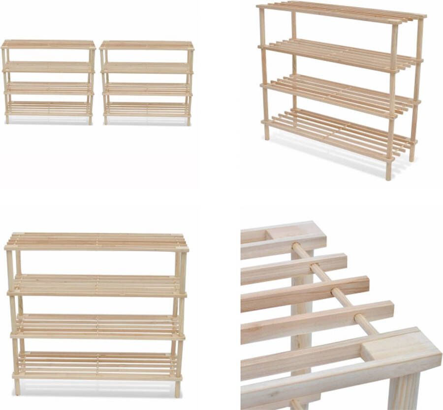 VidaXL Schoenenrekken met 4 schappen 2 st massief vurenhout Houten Schoenenkast Houten Schoenenkasten Schoenenkast Schoenenkasten