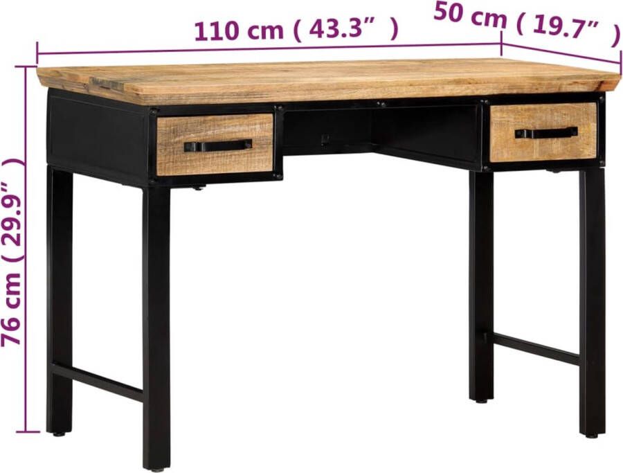 VidaXL -Schrijftafel-110x50x76-cm-massief-mangohout - Foto 1