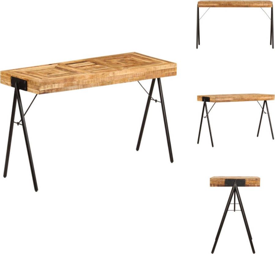 The Living Store Schrijftafel Hout 118 x 50 x 75 cm Massief mangohout en stalen poten Schrijftafel Bureaus Mangohout Bureau Industrieel Bureau Kantoormuziek - Foto 3