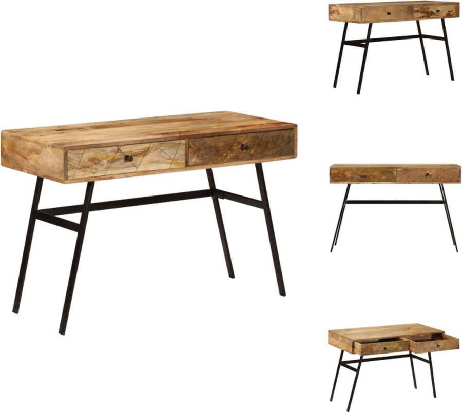 VidaXL Schrijftafel Industrieel 110 x 50 x 75 cm Massief mangohout Stalen poten Bureau