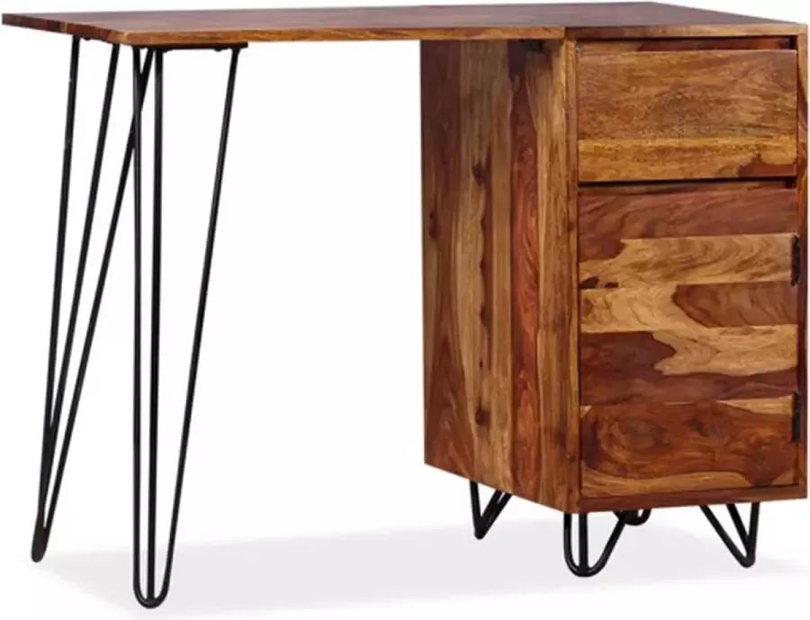VidaXL -Schrijftafel-met-1-lade-en-1-kastje-massief-sheeshamhout - Foto 5