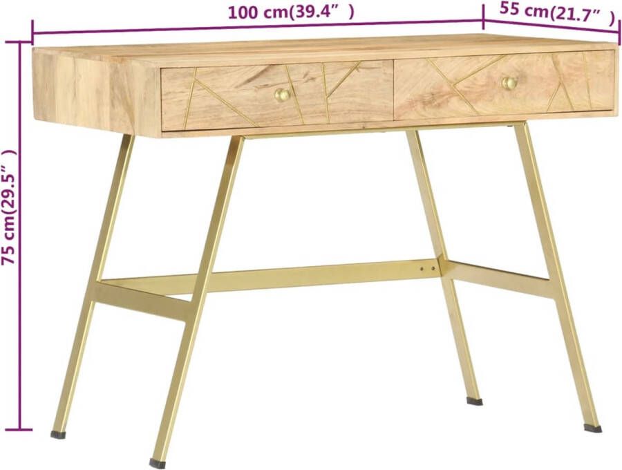 VidaXL -Schrijftafel-met-lades-100x55x75-cm-massief-mangohout - Foto 3