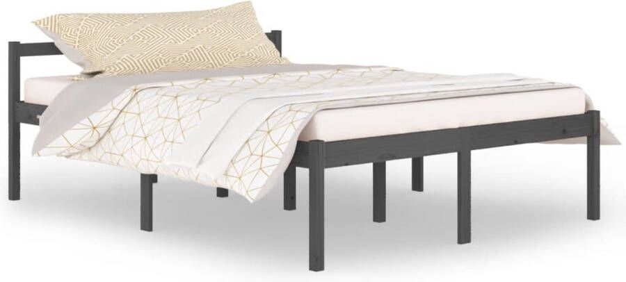 VidaXL Bedframe Bedframes Seniorenbed Bed Bedframe massief grenenhout grijs 150x200 cm 5FT king - Foto 3