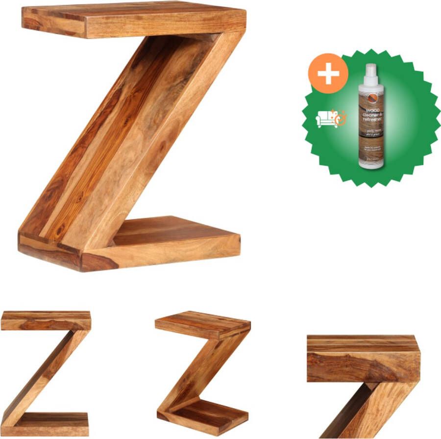 VidaXL Sheesham Bijzettafel Z-vormig 44 x 30 x 59 cm Handgemaakt Waxed Massief hout Tafel Inclusief Houtreiniger en verfrisser