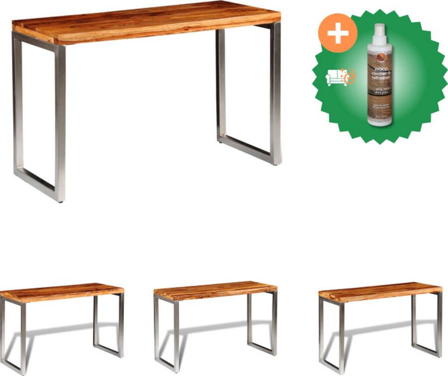 VidaXL Sheesham Eetkamertafel 115 x 55 x 76 cm bruin hout stalen poten Tafel Inclusief Houtreiniger en verfrisser