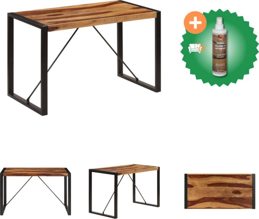 VidaXL Sheesham Retro Eettafel 120 x 60 x 76 cm Bruin Zwart Tafel Inclusief Houtreiniger en verfrisser