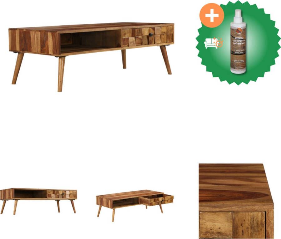 VidaXL Sheesham Salontafel Vintage Charme Massief Hout Honingkleur 110 x 50 x 37 cm Tafel Inclusief Houtreiniger en verfrisser
