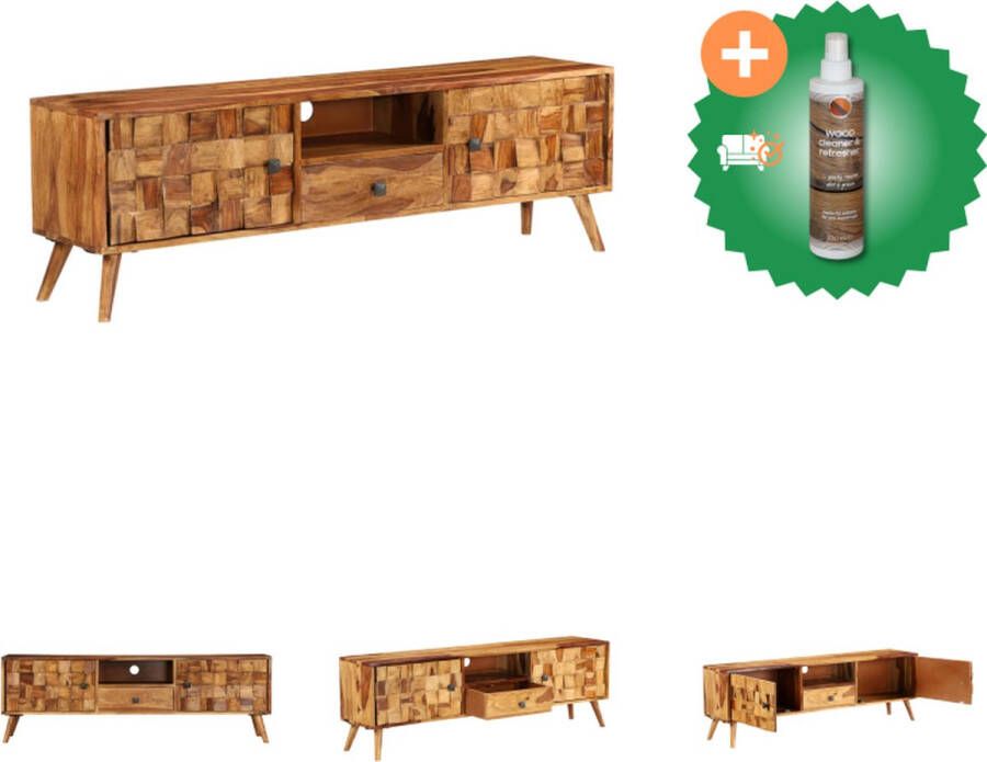VidaXL Sheesham TV-meubel 140 x 30 x 40 cm Massief hout Honingkleurige afwerking Kast Inclusief Houtreiniger en verfrisser