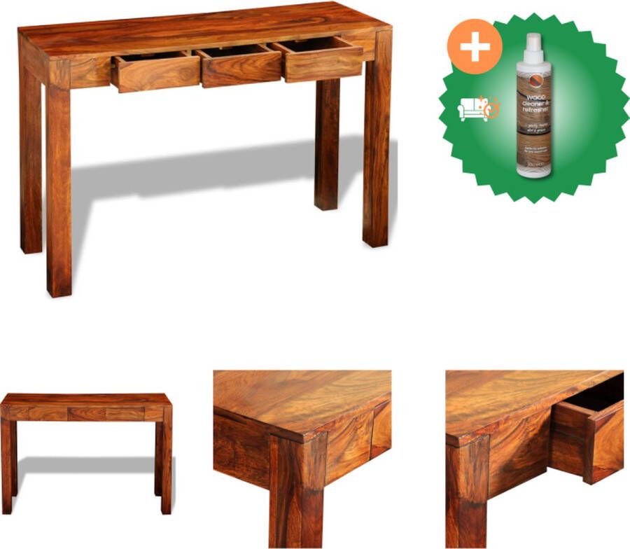 VidaXL Sheesham Wandtafel 120 x 40 x 80 cm Bruin Met 3 lades Tafel Inclusief Houtreiniger en verfrisser