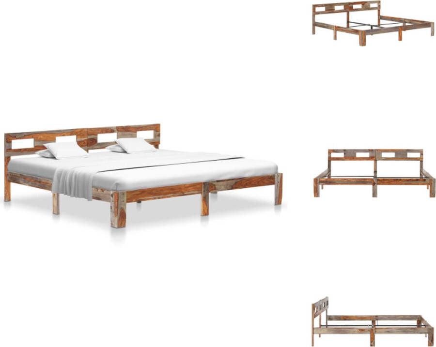 VidaXL Sheeshamhouten Bedframe Grijs 205 x 205 x 73 cm Geschikt voor 200 x 200 cm matras Exclusief lattenbodem Montage vereist Bed - Foto 2