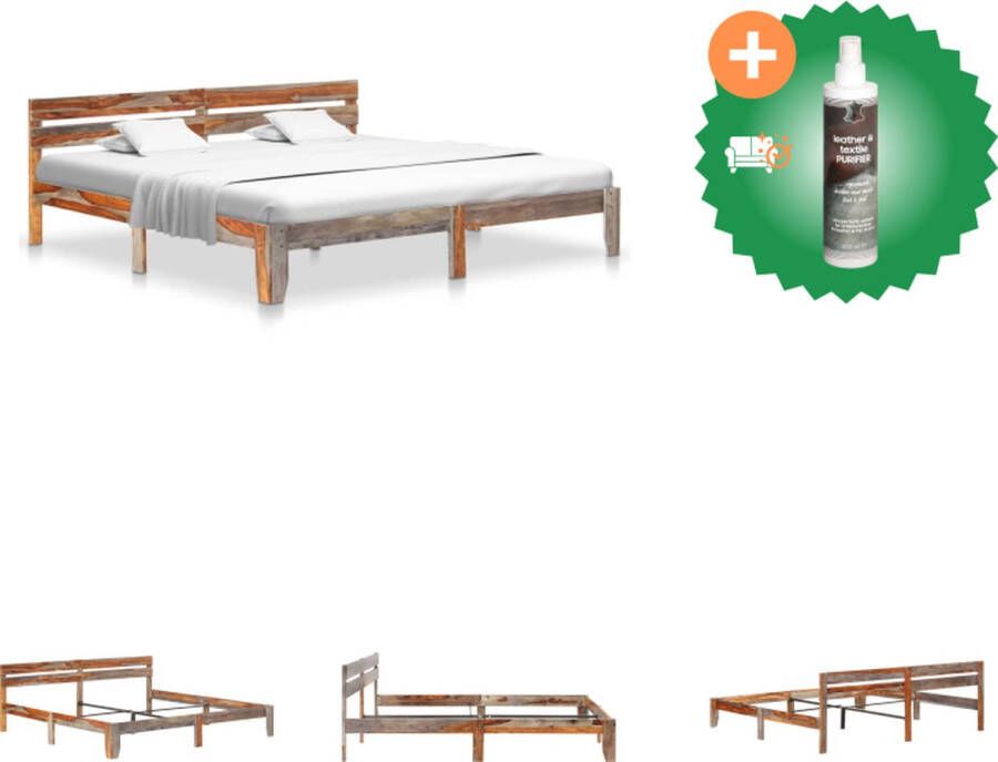 VidaXL Sheeshamhouten Bedframe Grijs 205 x 205 x 73 cm Geschikt voor 200 x 200 cm matras Exclusief lattenbodem Montage vereist Bed Inclusief Reiniger