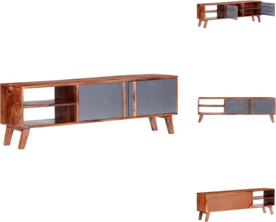 VidaXL Tv-meubel Tv-meubels Tv-meubelen Tv-meubilair Tv-meubel 140x30x45 cm massief sheeshamhout grijs - Foto 2