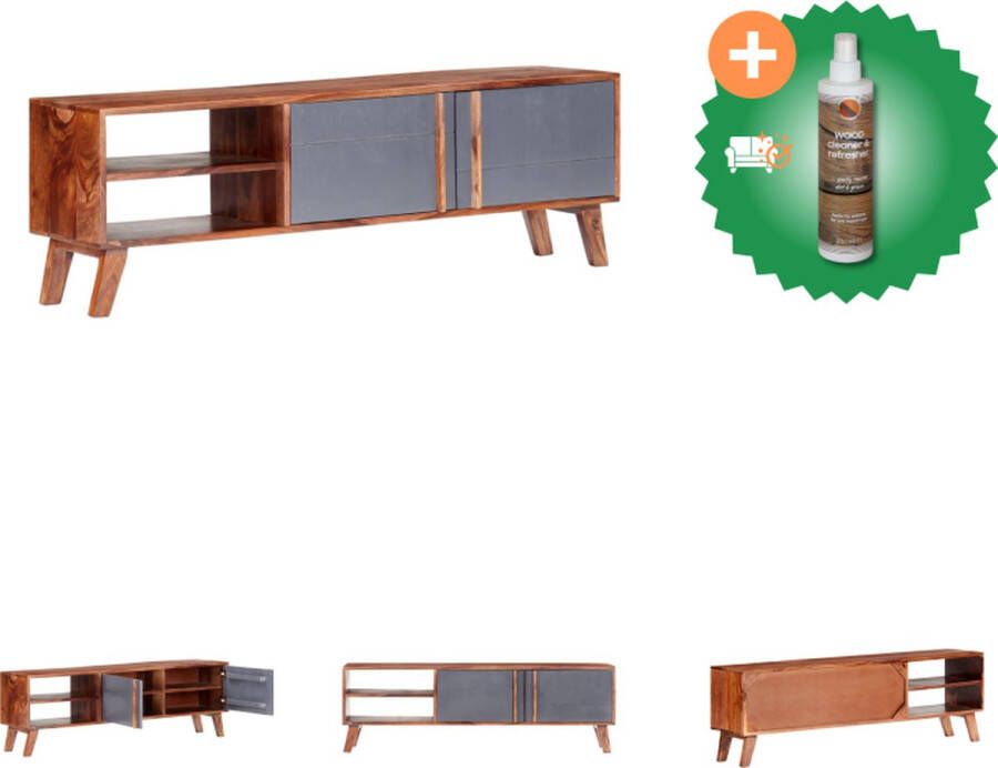 VidaXL Sheeshamhouten Televisiemeubel Hifi-kast 140 x 30 x 45 cm Grijs en donkerhout Kast Inclusief Houtreiniger en verfrisser