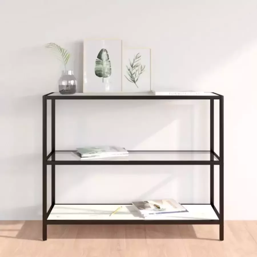 VidaXL Sidetable 100x36x90 cm gehard glas transparant en wit marmer
