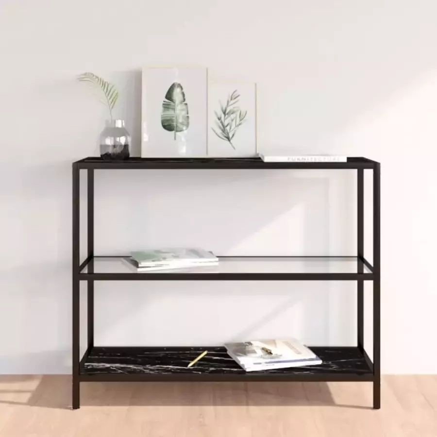 VidaXL Sidetable 100x36x90 cm gehard glas transparant en zwart marmer