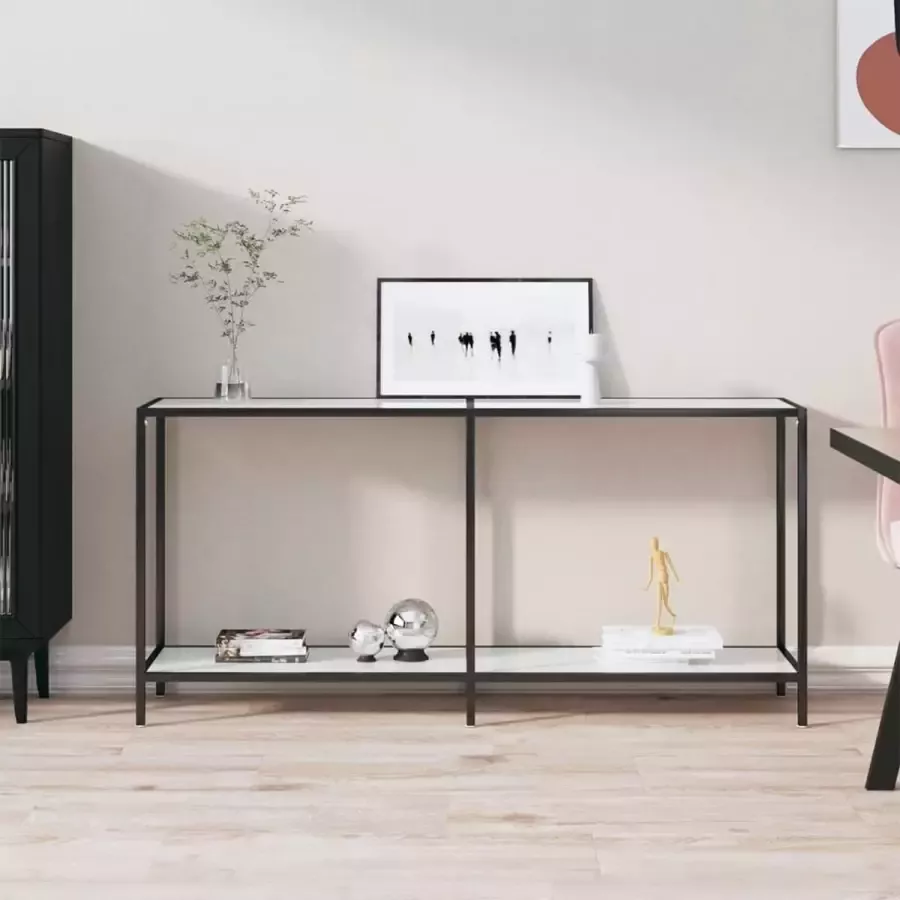 VidaXL Sidetable 160x35x75 5 cm gehard glas wit marmer