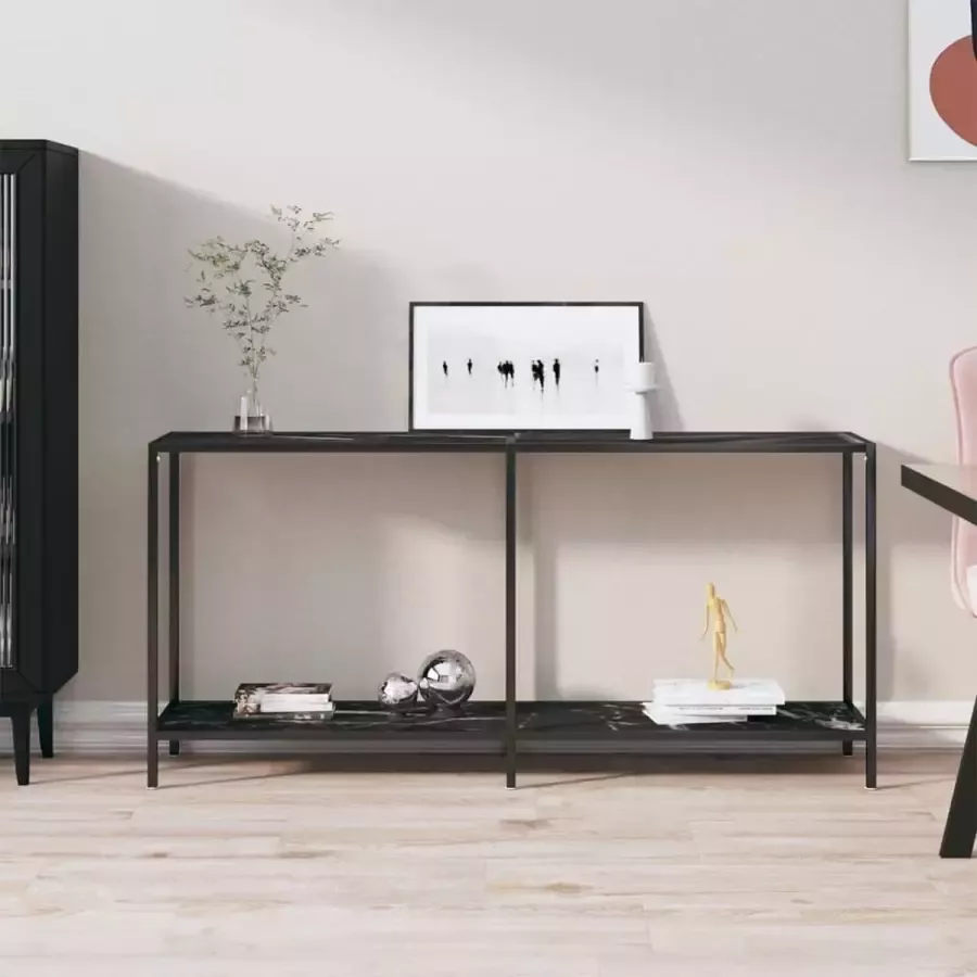 VidaXL Sidetable 160x35x75 5 cm gehard glas zwart marmer