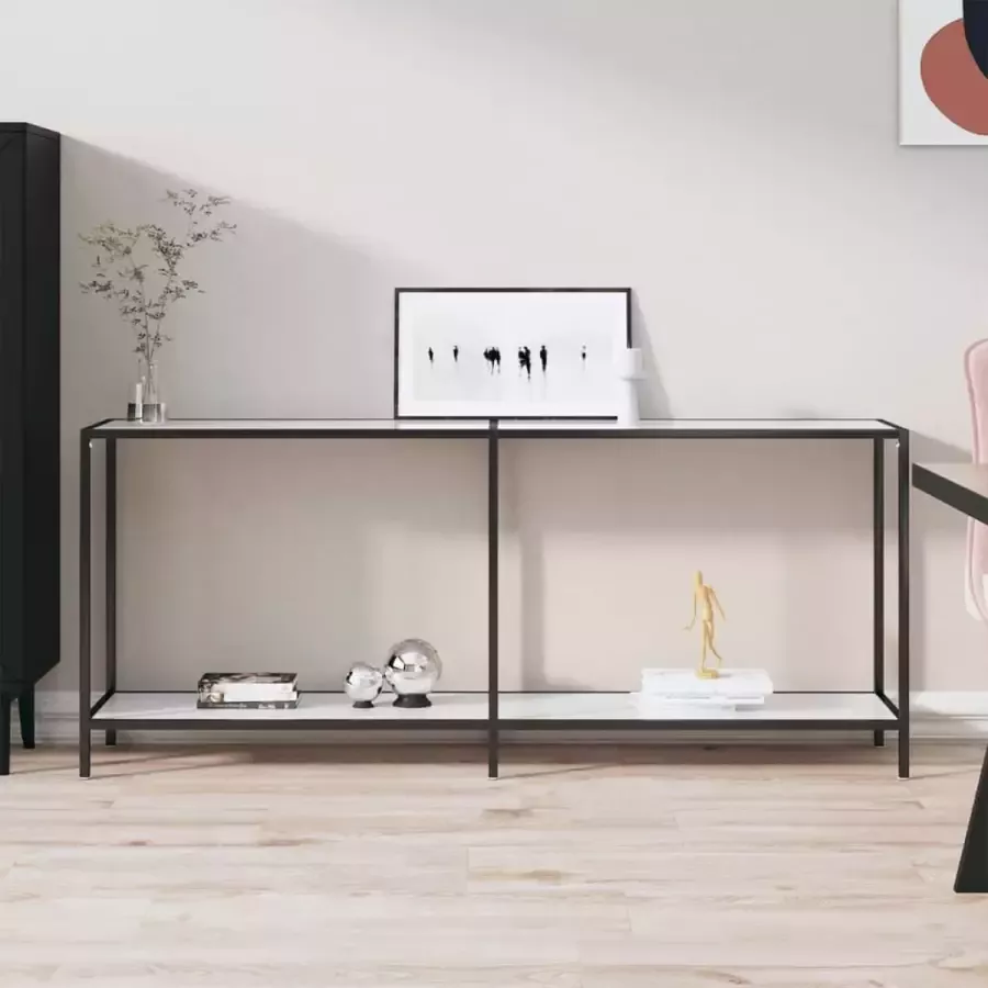 VidaXL Sidetable 180x35x75 5 cm gehard glas wit marmer