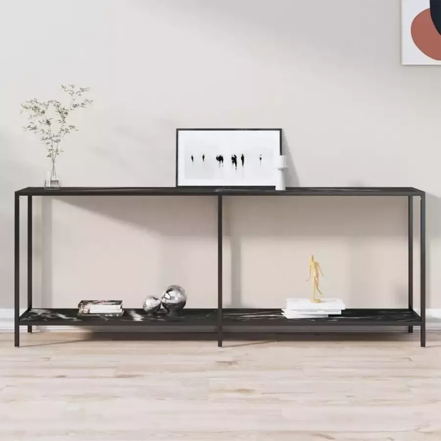 VidaXL Sidetable 200x35x75 5 cm gehard glas zwart marmer