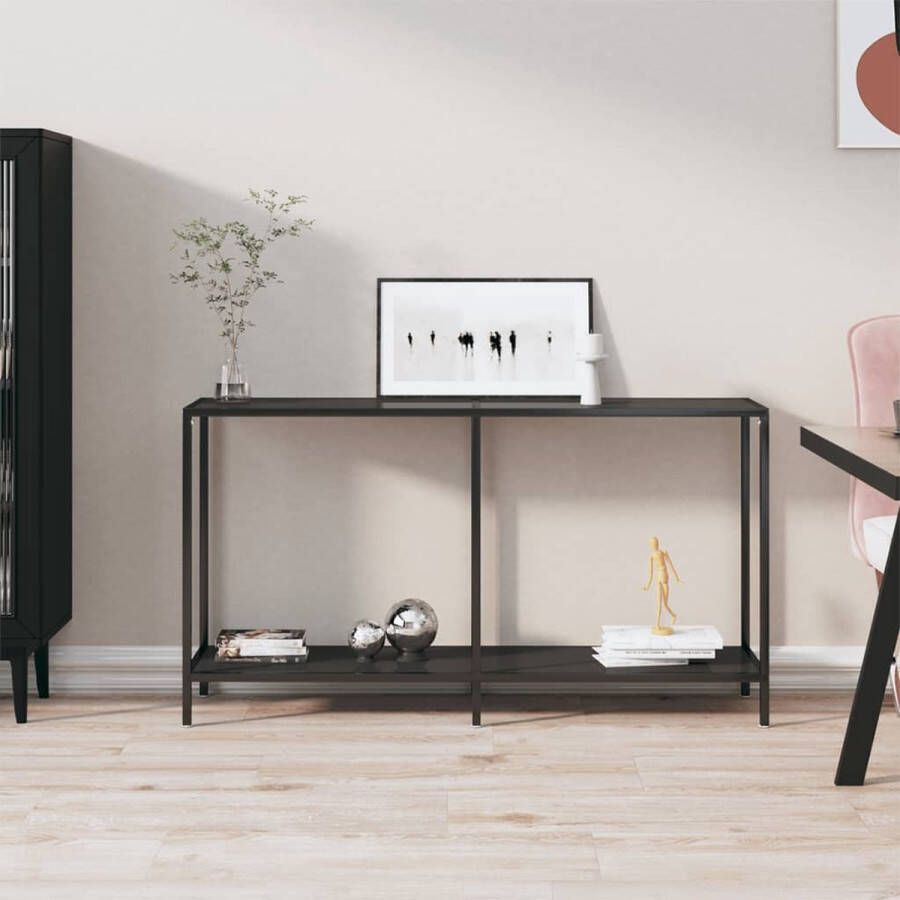 VidaXL Sidetable design 140x35x75 5 cm gehard glas zwart