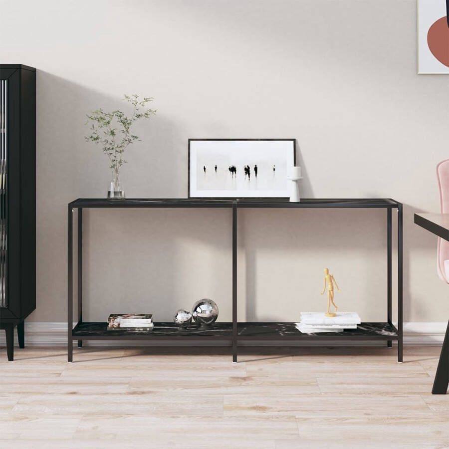 VidaXL Sidetable design 160x35x75 5 cm gehard glas zwarte marmer look