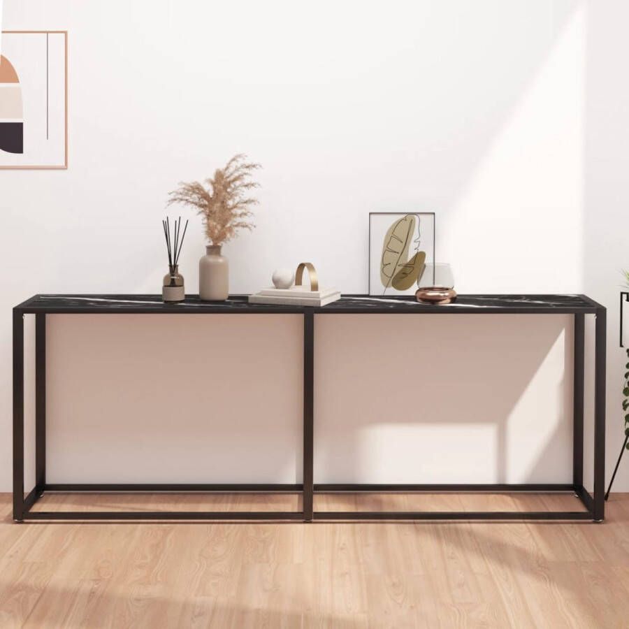 VidaXL Sidetable design 200x35x75 5 cm gehard glas zwarte marmer look